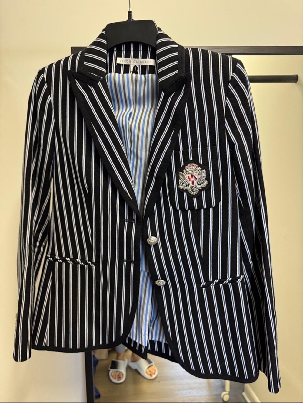 Veronica Beard Black and White Striped Crest Blazer Dickey jacket